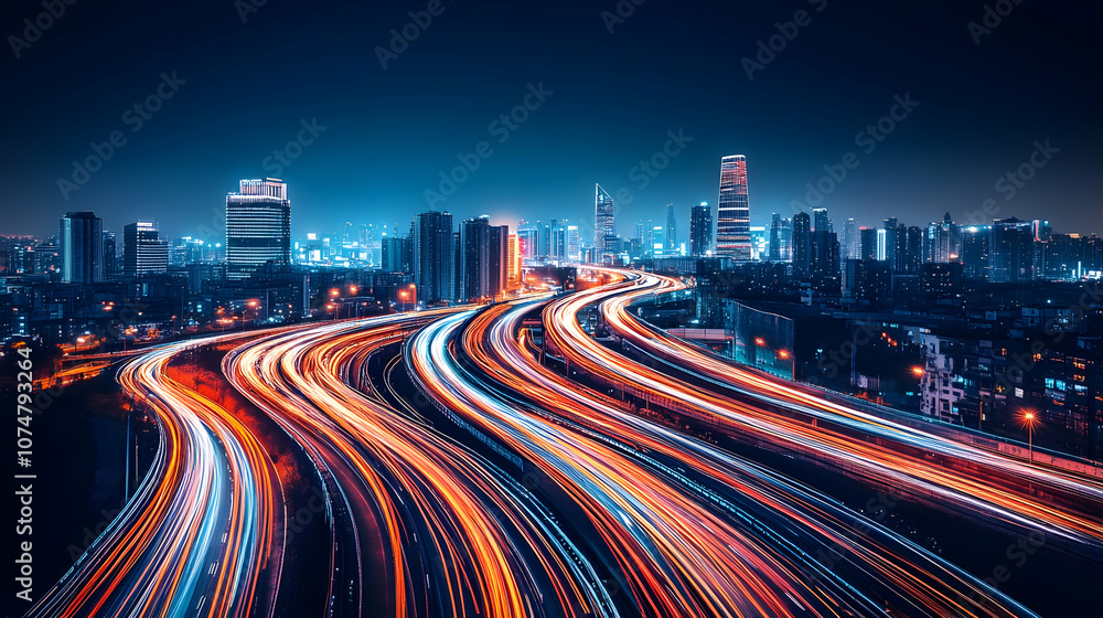 Cityscape Night with Light Trails Photo Cityscape Night with Light Trails Photo
