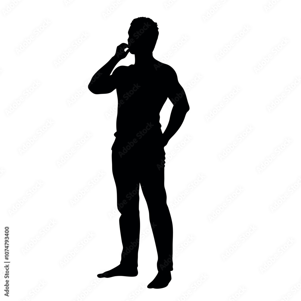 a man thinking pose vector silhouette isolated white background a man thinking pose vector silhouette isolated white background