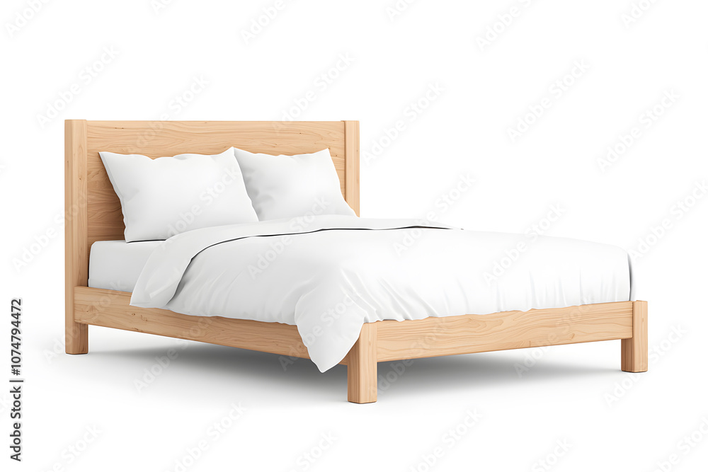 Cozy king-sized bed, 3d mock up, isolated on white background Cozy king-sized bed, 3d mock up, isolated on white background