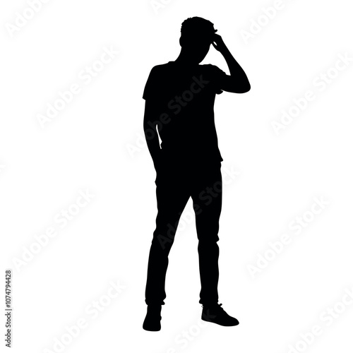 a man thinking pose vector silhouette isolated white background