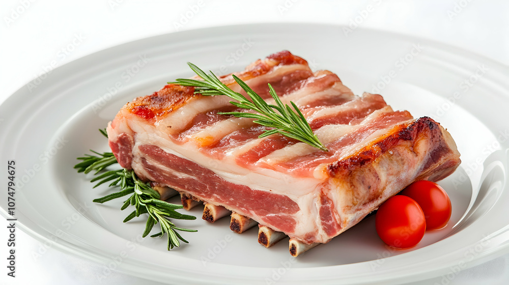 Fresh pork tail on a white plate on a white background
Fresh pork tail on a white plate on a white background
