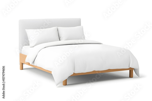 Cozy king-sized bed, 3d mock up, isolated on white background