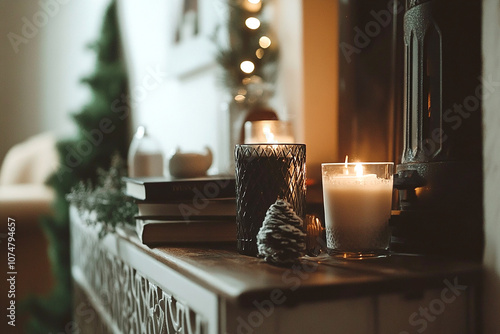 Cozy hot drink in cozy winter atmosphere at home, digital detox, relaxation cozy lifestyle, mental health photo