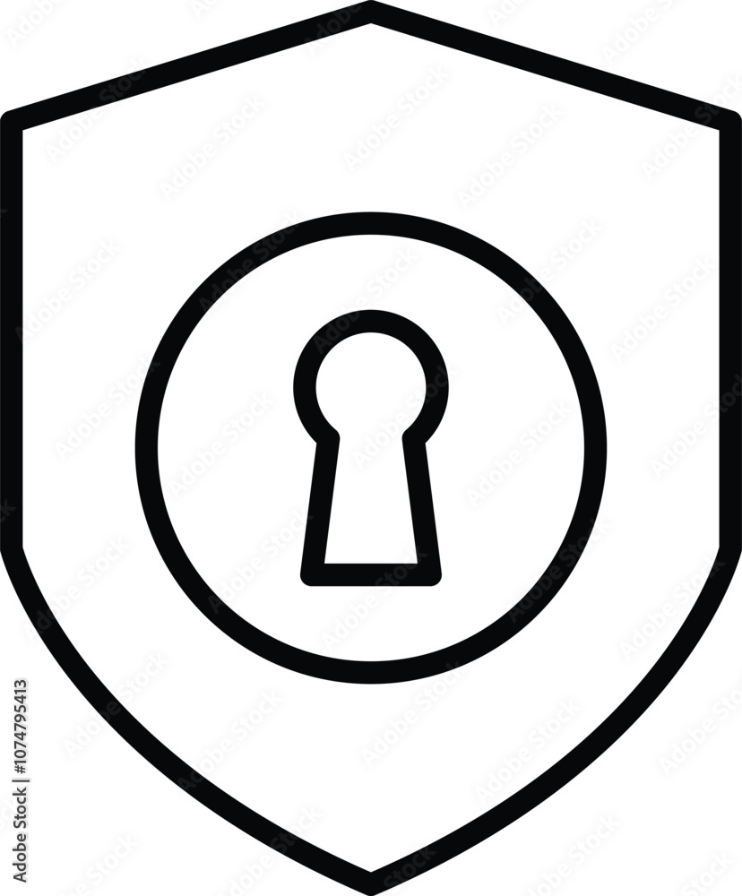 Privacy Protection Icon – Shield with a Keyhole. Black Vector outline style Privacy Protection Icon – Shield with a Keyhole. Black Vector outline style