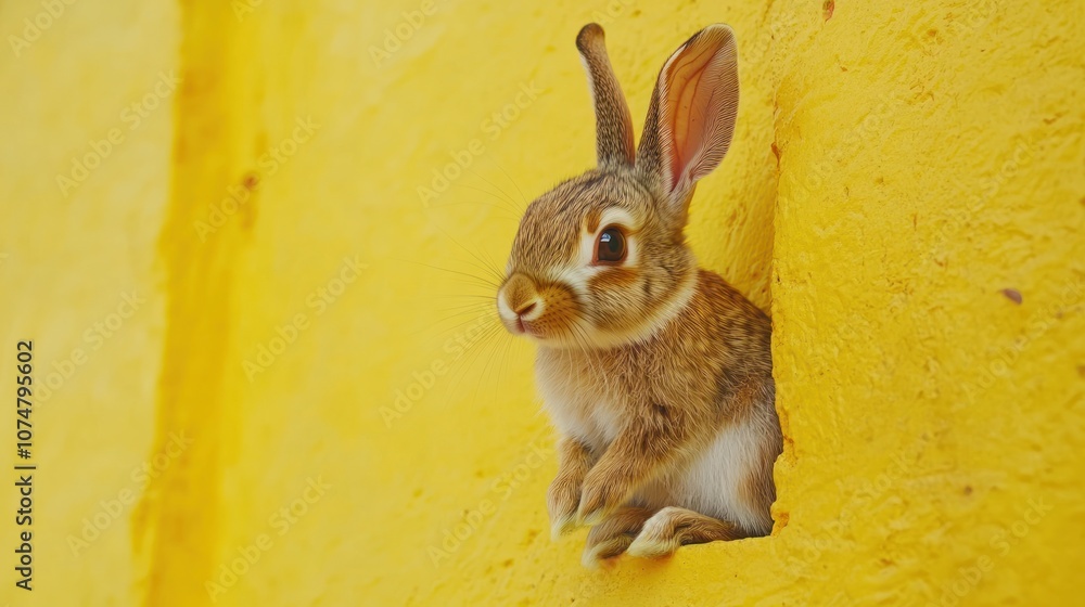 Fototapeta premium Curious Bunny Peeking Through Hole