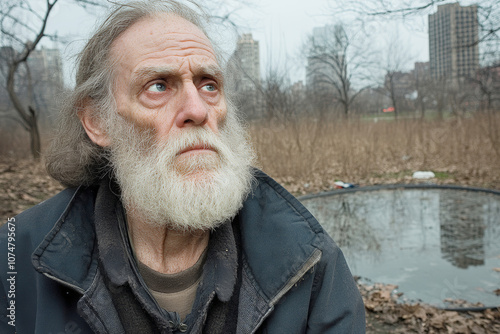 The  homeless hobos, an elderly man sitting cross-legged on the ground in Central Park