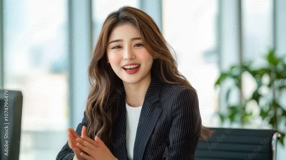 A young businesswoman talking in front of camera A young businesswoman talking in front of camera