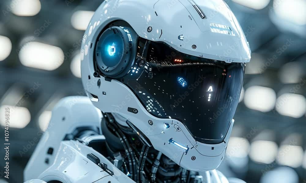 A robot with a helmet on its head A robot with a helmet on its head