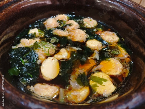 A pot of agedashi tofu  photo