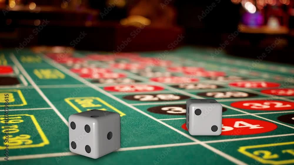 A pair of dice falling on a gaming table, craps. A pair of dice falling on a gaming table, craps.
