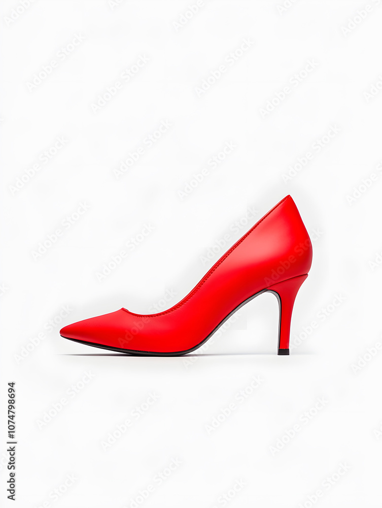 Side view sleek red high-heeled stiletto shoe isolated on white background
Side view sleek red high-heeled stiletto shoe isolated on white background