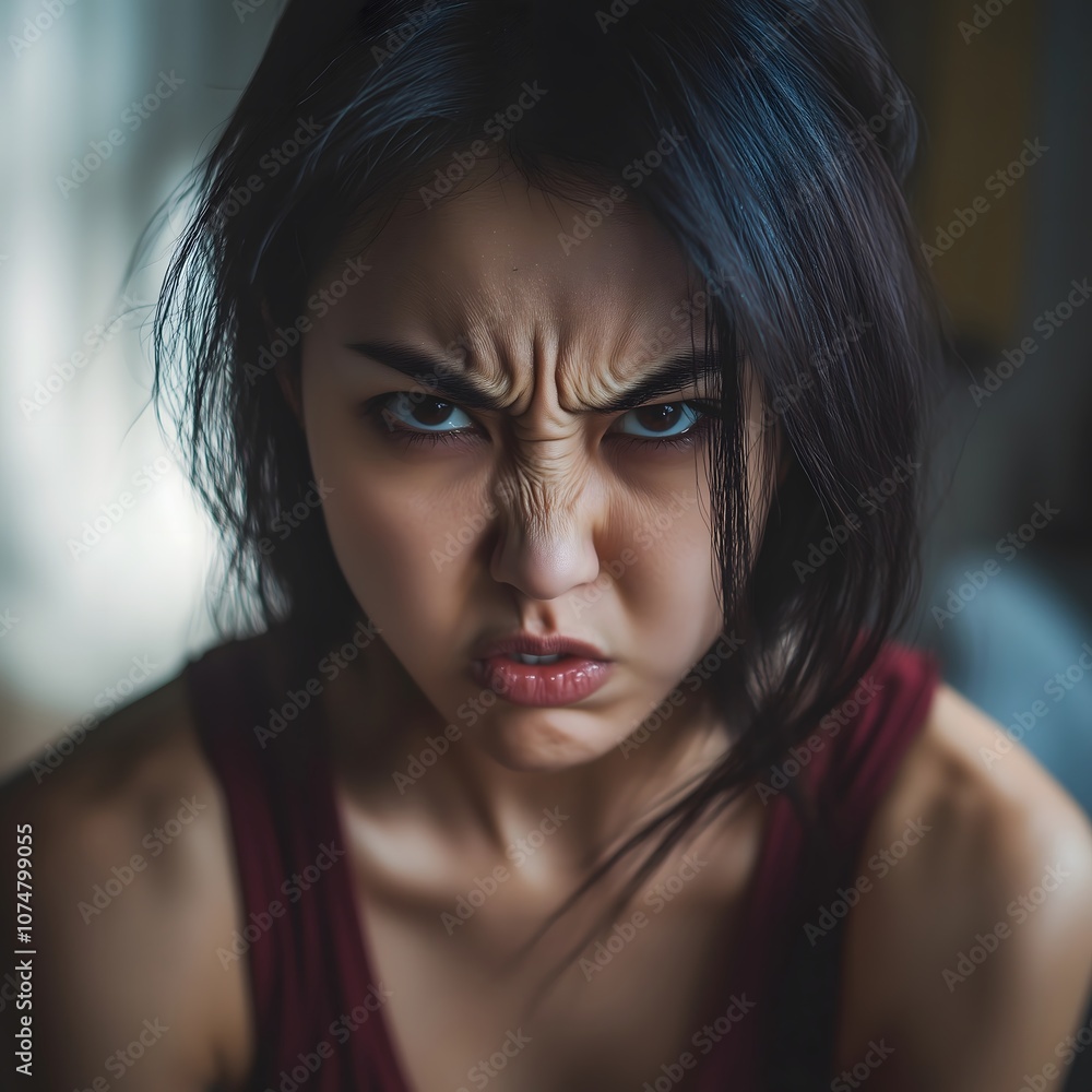 Angry Aggressive unhappy Asian Women Emotional Girl Portrait Angry Aggressive unhappy Asian Women Emotional Girl Portrait