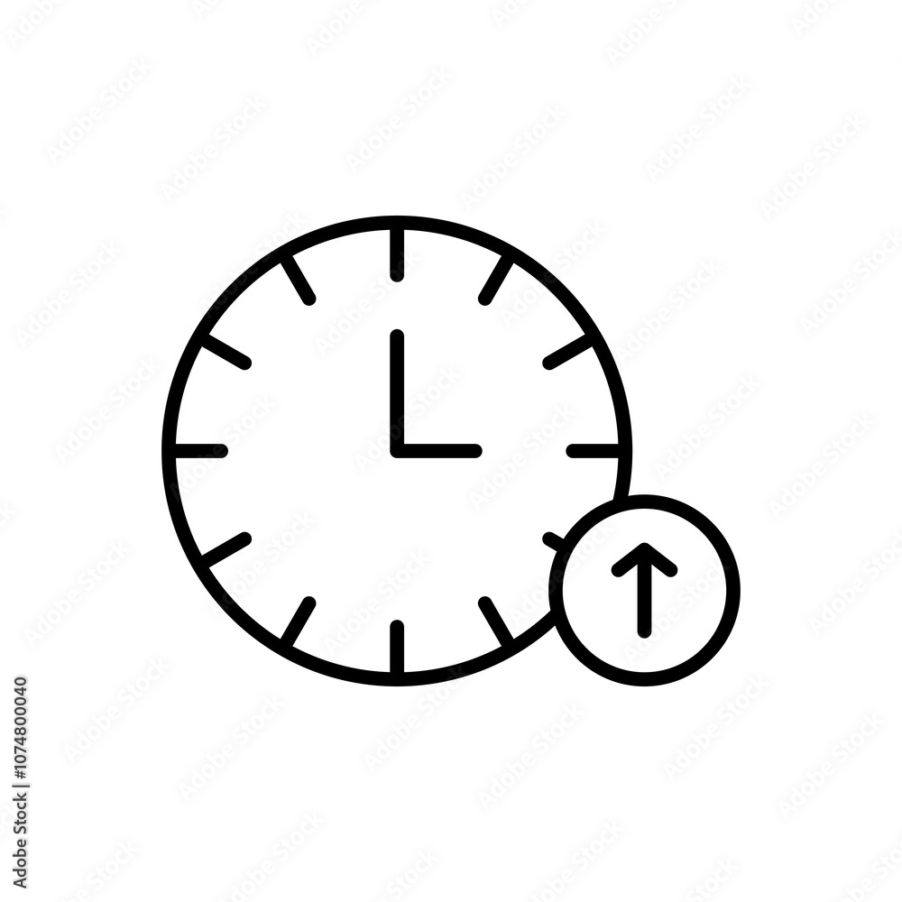 icon up time,Clock face with hour hand pointing at 12 and upward arrow. Perfect for time management, goal setting, productivity concepts in various designs. icon up time,Clock face with hour hand pointing at 12 and upward arrow. Perfect for time management, goal setting, productivity concepts in various designs.