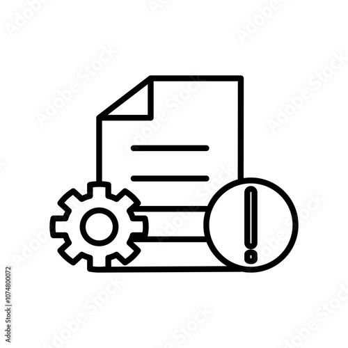 icon Document featuring a gear and exclamation mark, suitable for technology blogs, innovation articles, and engineering concepts. Mechanical alert symbol.