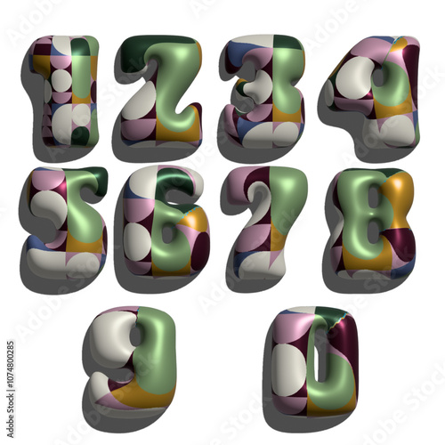 0-9 estilo globo verde rosaescribe 40 palabras claves para numeros de 0-9 de 3 dimensiones de manchas de rosa verde azul anaranjado burdeo plateado, las palabras separadas con coma