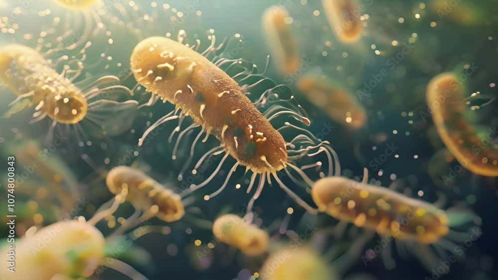 A of bacterial cells moving in a coordinated fashion each one using its individual flagella to aid in the overall group movement. A of bacterial cells moving in a coordinated fashion each one using its individual flagella to aid in the overall group movement.
