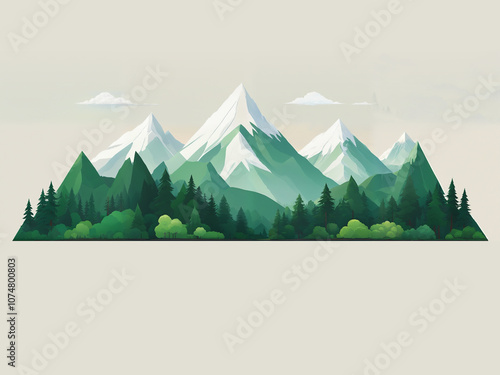 Generated cartoon illustration of mountain range and hills, isolated background.