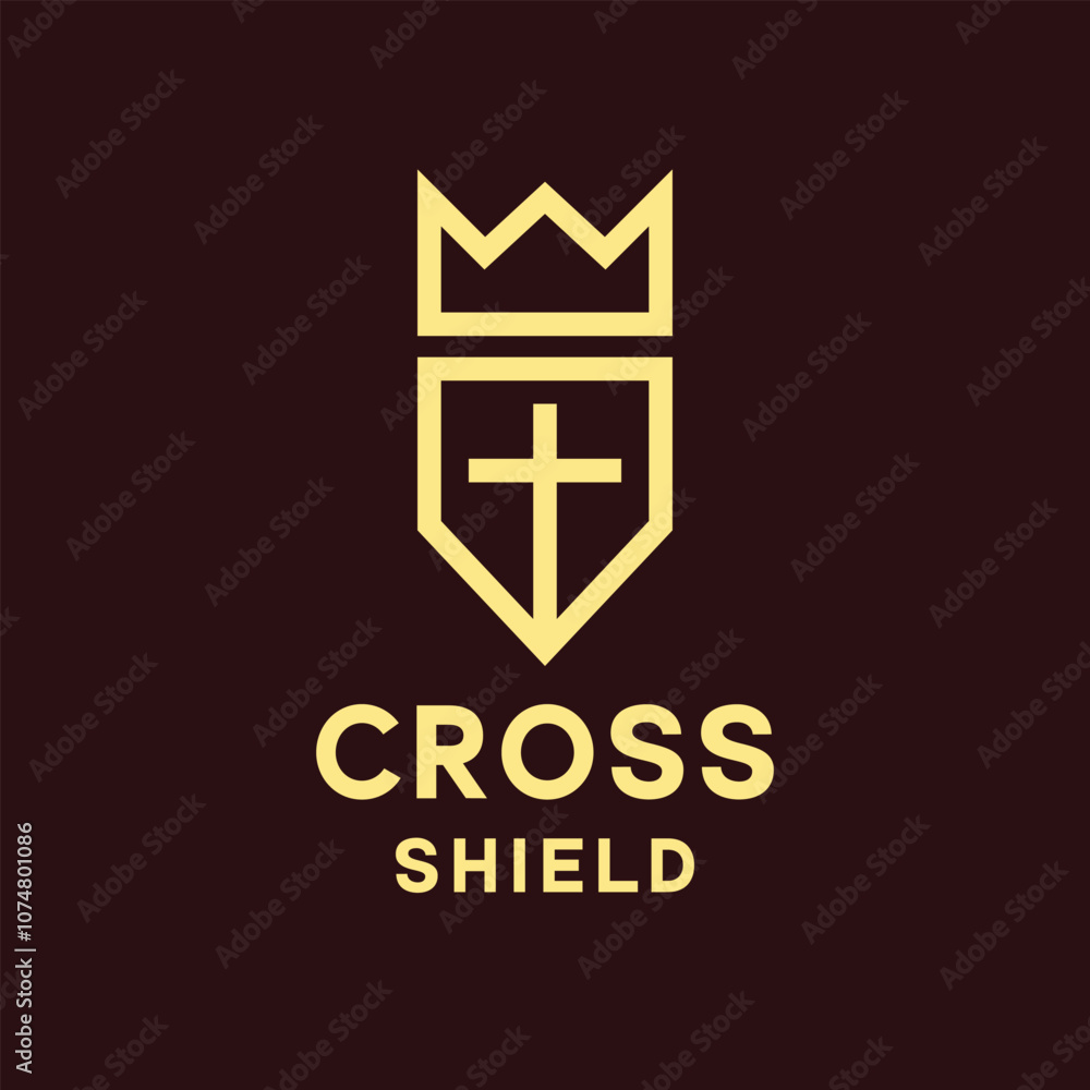 Monoline Crown Shield Cross Logo Symbol Design Vector Emblem Monoline Crown Shield Cross Logo Symbol Design Vector Emblem