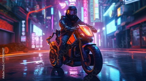 Cyberpunk Motorcycle Rider photo