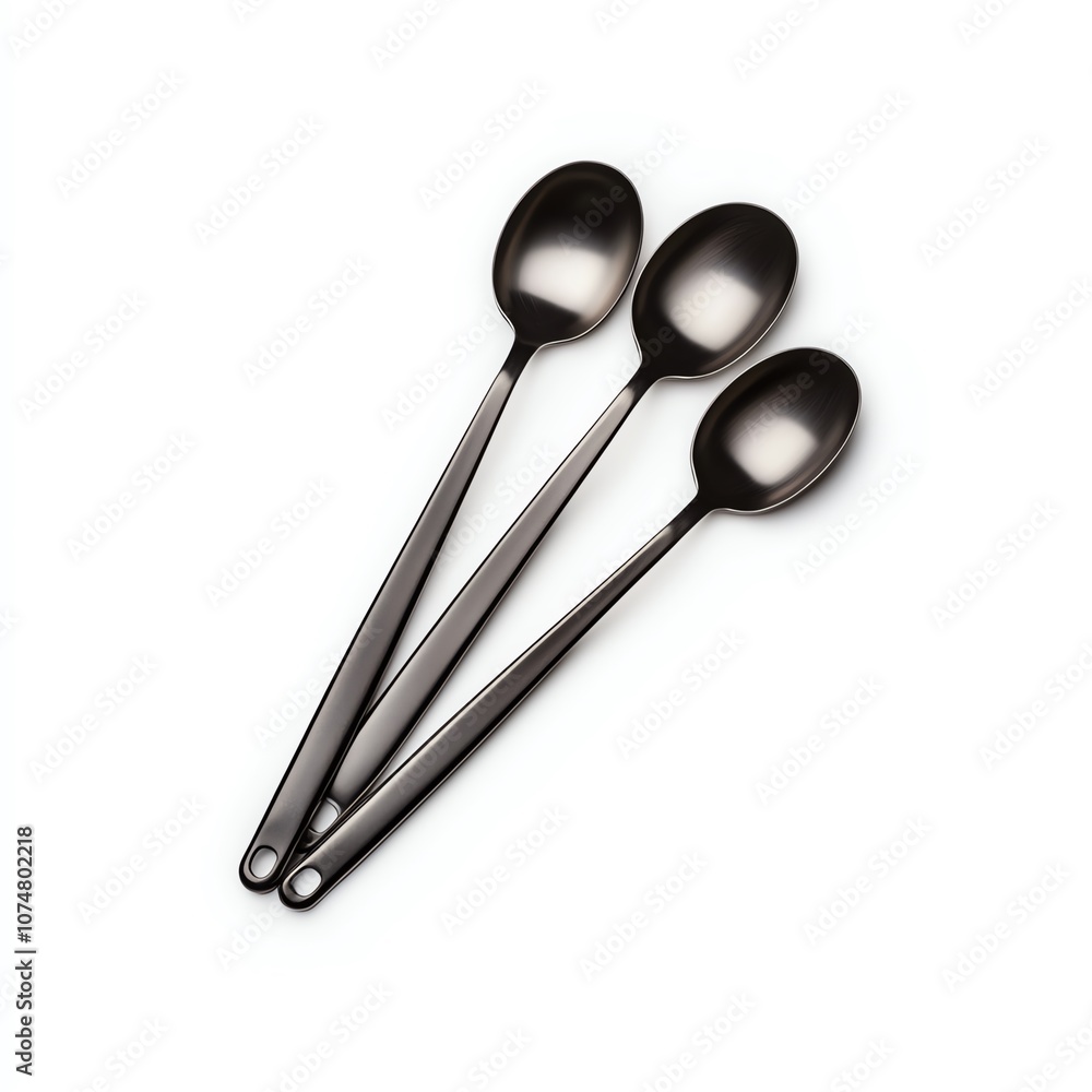 Three sleek black spoons arranged artfully, perfect for culinary presentations and modern dining aesthetics. Three sleek black spoons arranged artfully, perfect for culinary presentations and modern dining aesthetics.