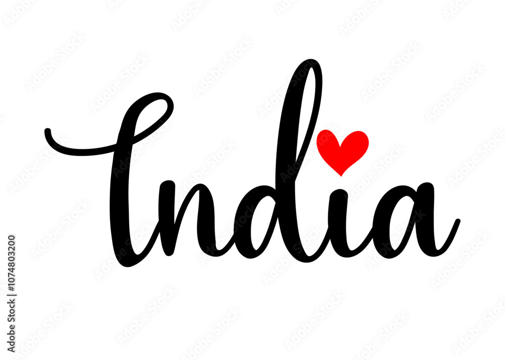 Fototapeta premium India hand drawn vector calligraphy lettering. Design element for cards, banners, flyers, T shirt prints isolated on white background.
