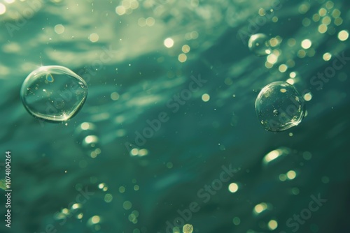 Bubbles and bokeh underwater in clear green ocean of California photo