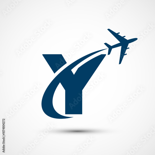 Alphabet Y with aero plane. Travel icon. Aviation logo sign, Flying symbol. Flight icon