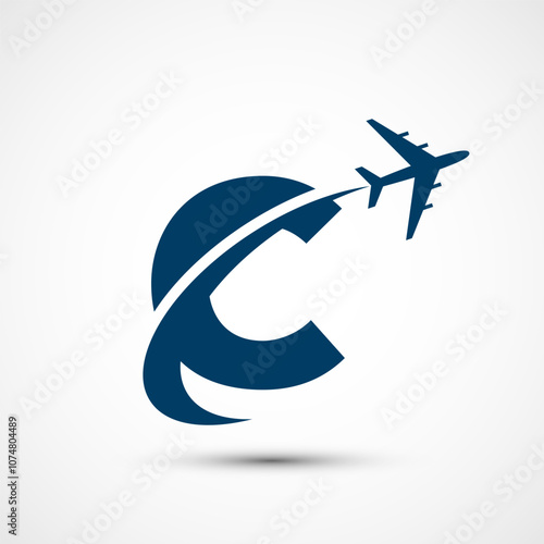 Alphabet C with aero plane. Travel icon. Aviation logo sign, Flying symbol. Flight icon