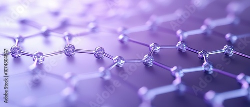 A close-up view of a vibrant, interconnected molecular structure, showcasing a blend of purple hues and intricate geometric patterns.