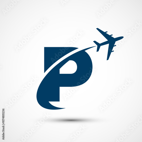 Alphabet P with aero plane. Travel icon. Aviation logo sign, Flying symbol. Flight icon