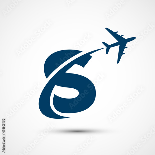 Alphabet S with aero plane. Travel icon. Aviation logo sign, Flying symbol. Flight icon