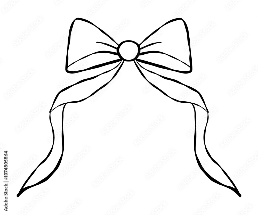 Hand drawn bow and ribbon doodle outline isolated. Hand drawn bow and ribbon doodle outline isolated.