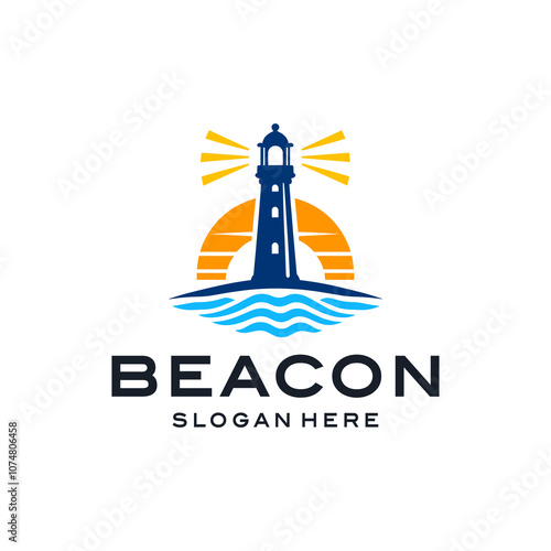 Beacon on Wave with Sunset Minimalist Symbol Illustration Logo Vector Element