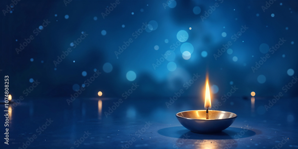 happy diwali diya background glowing candle on blue bokeh background with sparkling lights hindu indian festival celebration copy space for text happy diwali diya background glowing candle on blue bokeh background with sparkling lights hindu indian festival celebration copy space for text