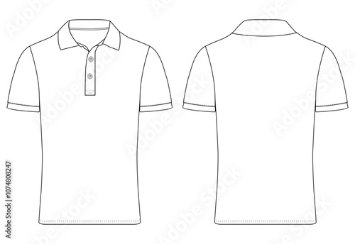 Short Sleeve polo shirt vector Fashion flat sketch front and back views vector illustration template