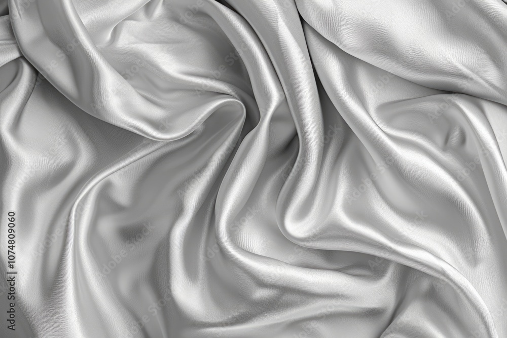 Fototapeta premium White and silver satin silk fabric with soft blur pattern.