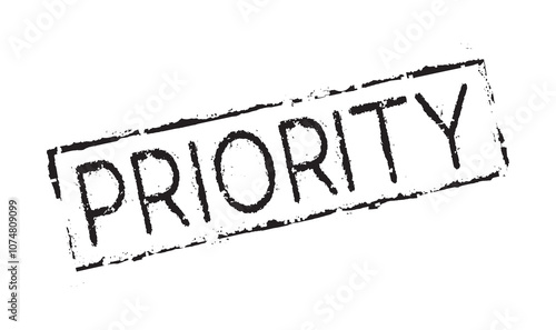 A rubber stamp with the word PRIORITY. Used to indicate that a particular piece of mail or package should be handled as a priority by postal services.