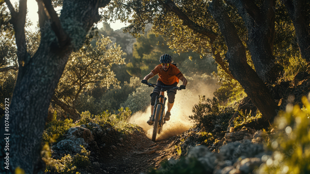 Mountain Biker Navigating a Rugged Trail Mountain Biker Navigating a Rugged Trail