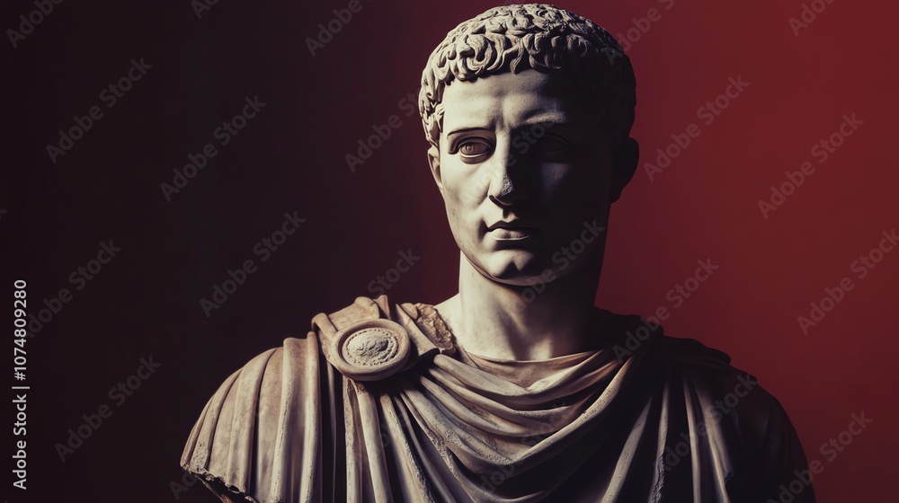 A marble bust of a man wearing a toga. A marble bust of a man wearing a toga.