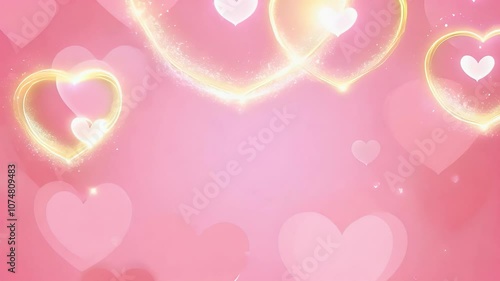 Whimsical pink background with glowing hearts, perfect for romantic themes.