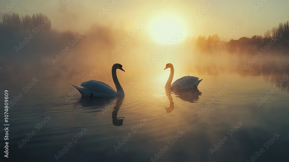 Fototapeta premium a swan is on the water