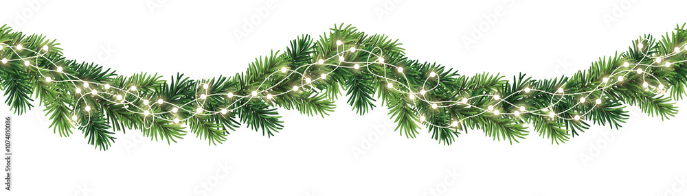 Seamless decorative christmas border with lights garland and coniferous branches isolated on transparent background
Seamless decorative christmas border with lights garland and coniferous branches isolated on transparent background