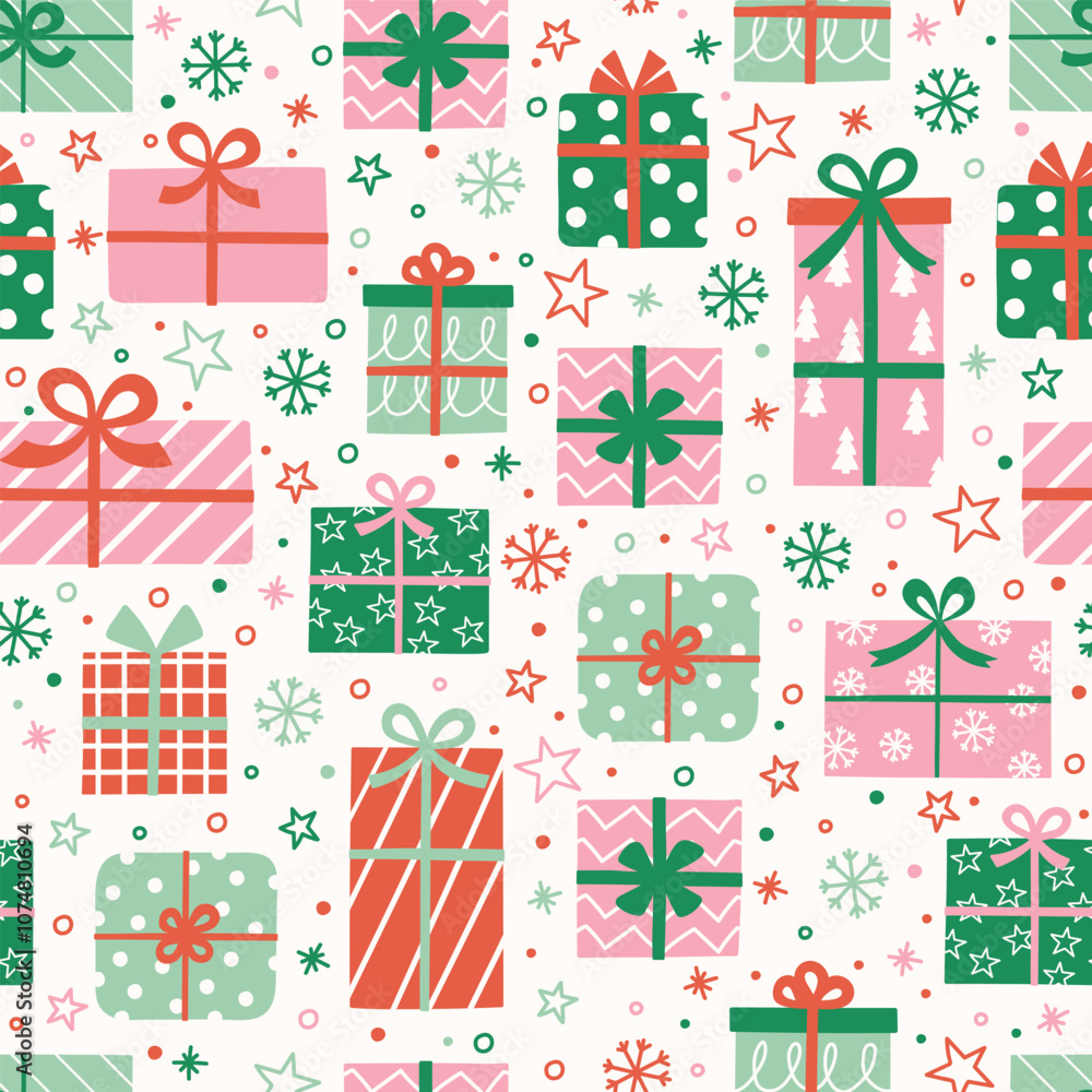 Colourful seamless pattern with cute hand drawn presents. Christmas background concept. Banner. Vector illustration Colourful seamless pattern with cute hand drawn presents. Christmas background concept. Banner. Vector illustration