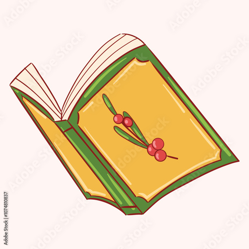 Illustrated Christmas Book With Holly On Cover