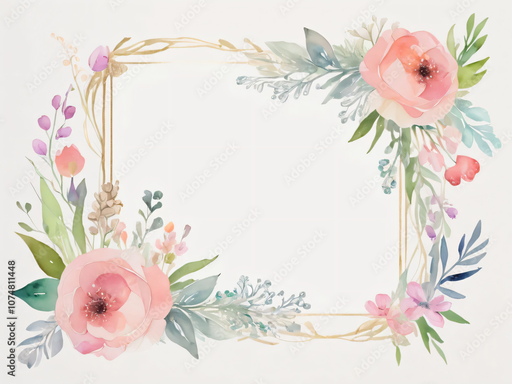 Obraz premium Elegant wedding invitation with soft watercolor flowers.