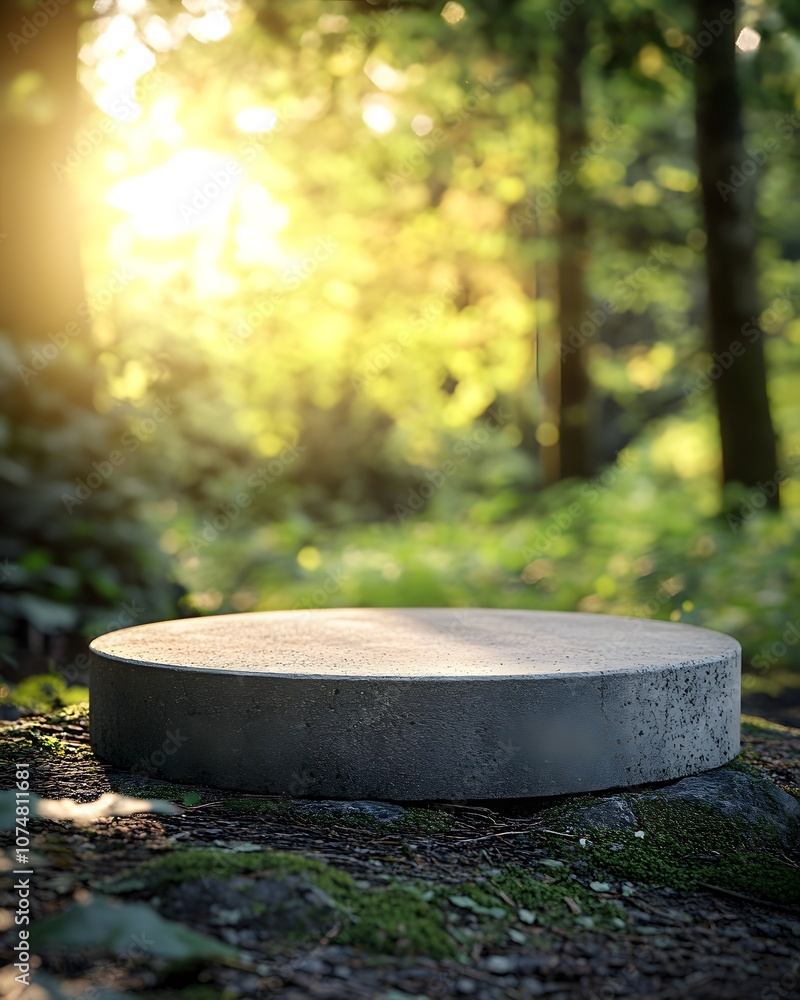 Stone Platform In Sunlight Forest Setting Product Display Mockup Stone Platform In Sunlight Forest Setting Product Display Mockup