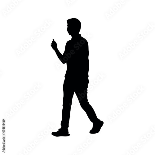 a silhouette of a person wearing a polo shirt and chinos, walking in a casual but neat manner