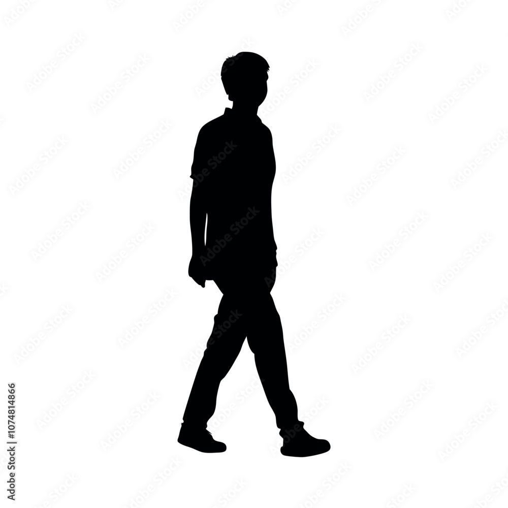 a silhouette of a person wearing a polo shirt and chinos, walking in a casual but neat manner a silhouette of a person wearing a polo shirt and chinos, walking in a casual but neat manner