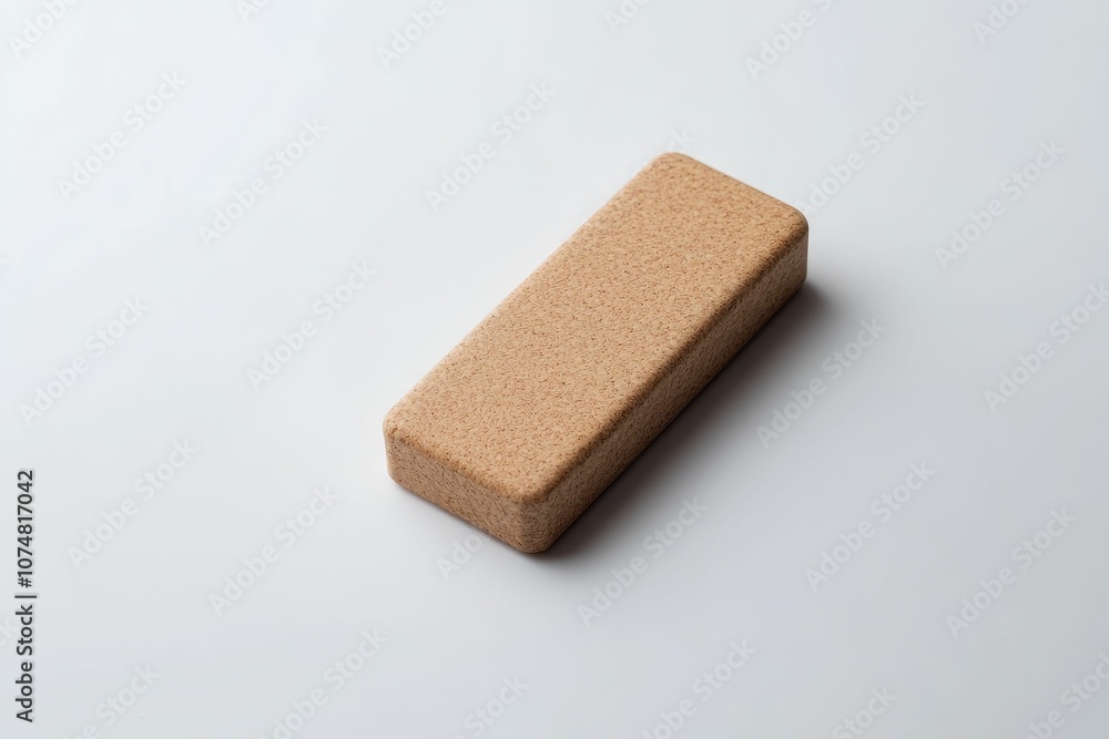 A rectangular cork eraser on a white background.