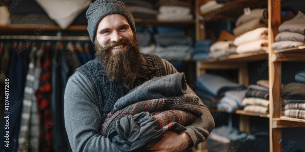 Man in Knit Cap with Merchandise Man in Knit Cap with Merchandise